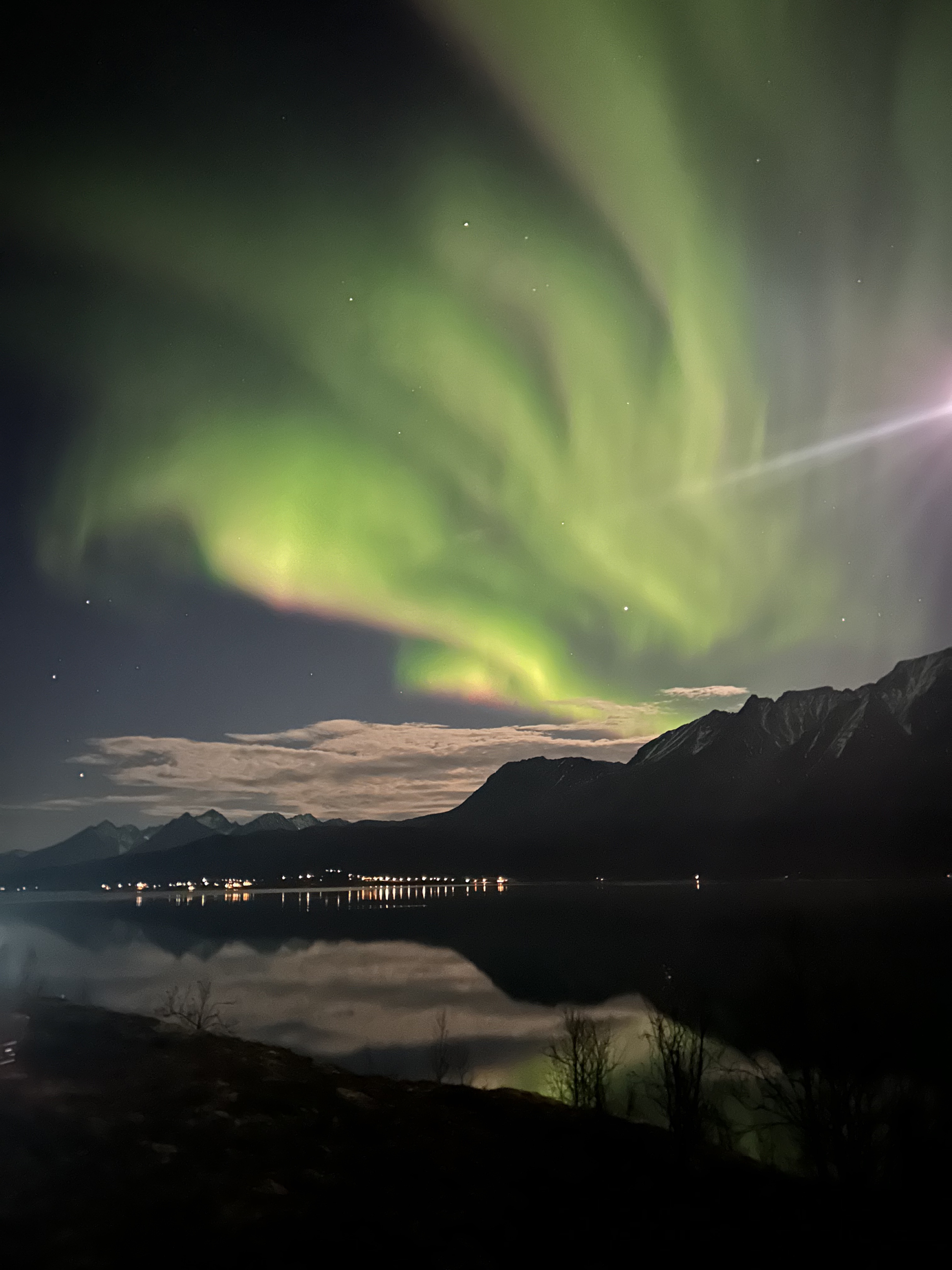 Northern lights over a lake